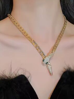 Lux serpentine serpent Gold-Tone Crystal Snake Pendant Necklace